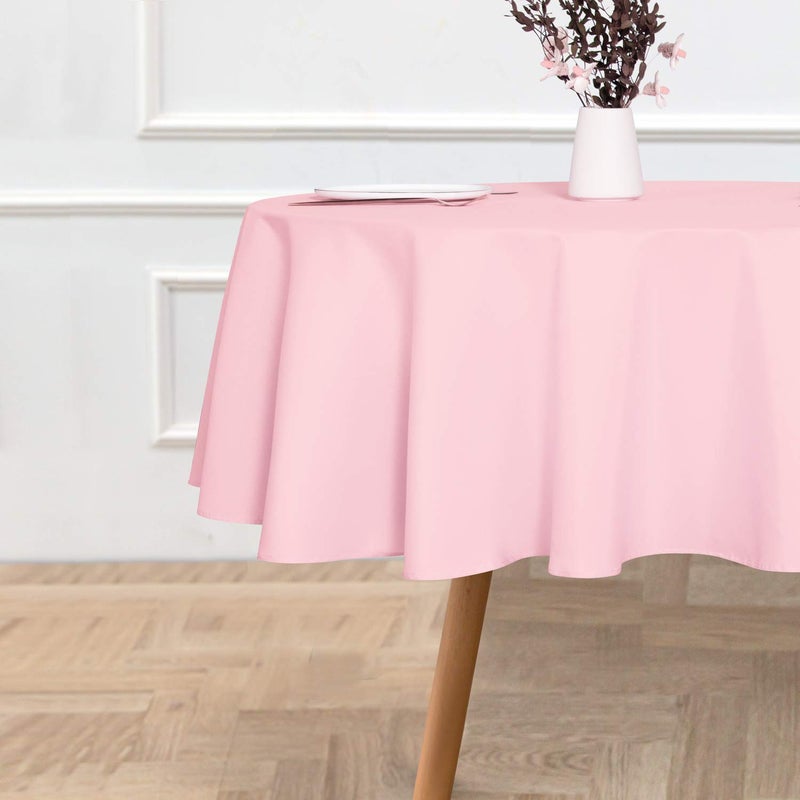sancua Round Tablecloth - 70 Inch - Water Resistant Spill Proof Washable Polyester Table Cloth Decorative Fabric Table Cover for Dining Tables, Buffet Parties and Camping, Pink - Image 2